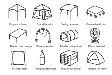 Vector water chill gazebo bottle elevated shade tarp cooling icons portable pet