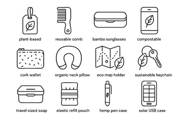 Icons compostable reusable travel vector box icon refill solar holder eco map