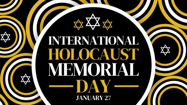 4k animation for international holocaust memorial day, january 27, featuring star of david symbols and concentric circles design