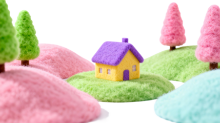 Felt Craft Miniature Landscape with House and Trees