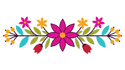 A colorful floral design with pink, yellow, and red flowers on a white background
