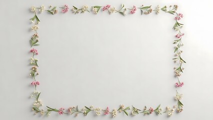 Floral Border Frame with Pink and White Flowers on Light Gray Background for Decorative Use
