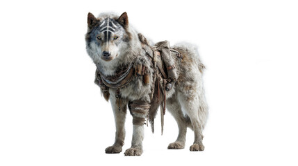 Tribal armored wolf with survival gear