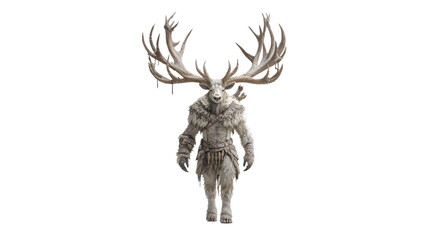 Mythical deer humanoid with giant antlers