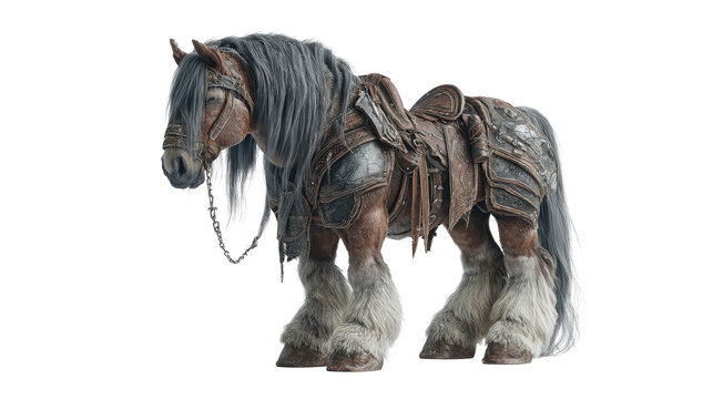 Medieval war horse in heavy armor gear