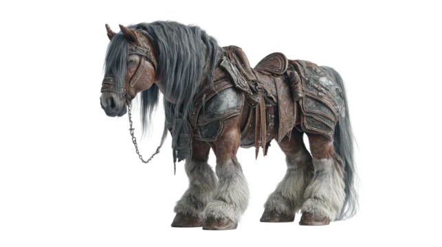 Medieval war horse in heavy armor gear