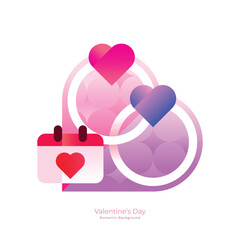 Valentine&rsquo;s Day Wedding Rings with Heart Illustration, Romantic Love Concept