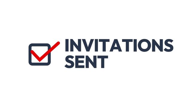 4k animation of invitations sent notification with red checkmark icon for email campaigns, event planning, and business communication