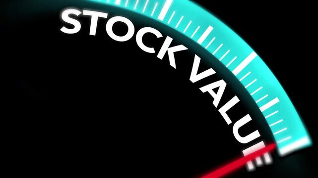 4k animation of stock value gauge rising, financial growth concept, dynamic market trends, investment success, business analytics visualization