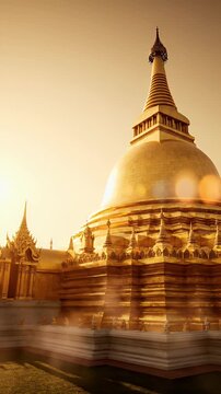 Pha That Luang background banner with glowing stupa and subtle incense haze in gold-to-ivory gradient