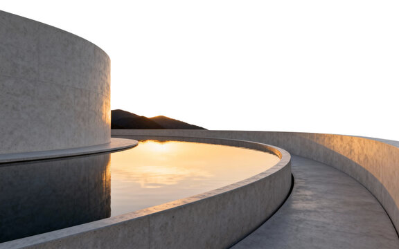 Minimalist curved architecture with reflective pool - Powered by Adobe