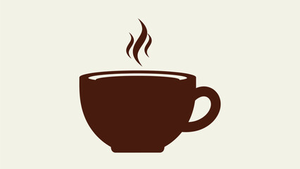 Obraz premium A simple graphic illustration of a dark brown coffee cup with steam rising from it, on a light background.