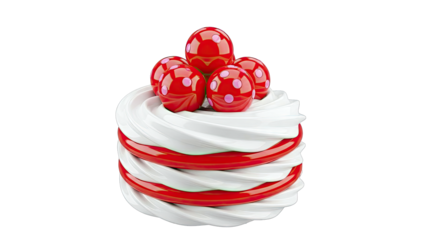 Stylized Red and White Swirl Dessert with Pink-Dotted Cherry Topping