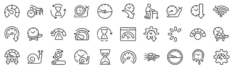 Set of Vector Icons Representing Slow Speed Performance and Delay Editable Stroke Perfect for Website Presentation or Application Design Isolated on White Background © Sorifa