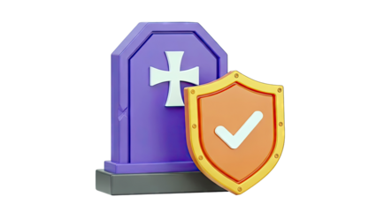 Tombstone with Cross and Shield with Checkmark