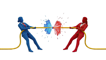 Tug of War Between Red and Blue Suits