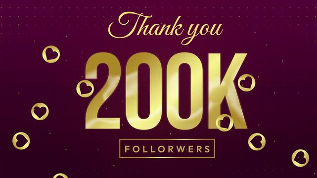 200 Thousand followers celebration on social media concept 4k animation with glittering text and confetti