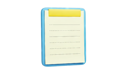 Blue Clipboard with Lined Paper and Yellow Clip
