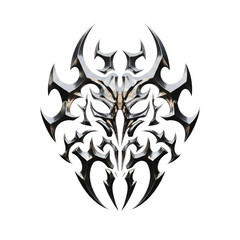 Dark Chrome Tribal Mask Emblem &ndash; Futuristic Gothic Metallic Face Symbol.
