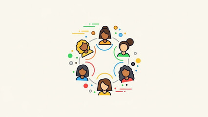 Diverse Women Communicating and Collaborating in a Circle, Flat Design Illustration