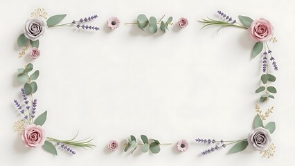 Butterflies and flowers adorn a delicate border around a white background in an illustration