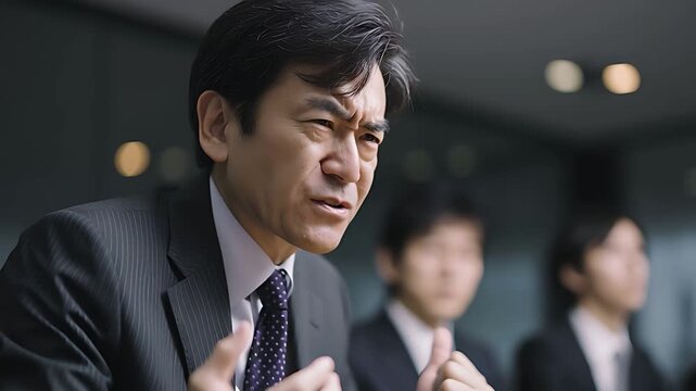 感情を抑えきれず叫び声を上げる日本人ビジネスマン