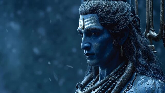 Detailed digital rendering of Lord Shiva with traditional adornments and a serene symbolizing Maha Shivaratri festival
