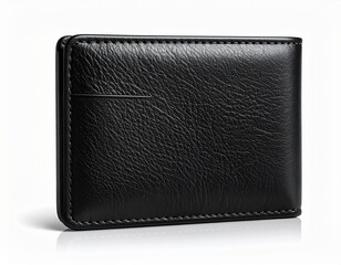 Naklejka premium Black Leather Wallet Back View Isolated on White Background for Commercial Use