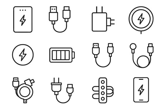 Cable power smartphone bank icon mobile usb charging vector organizer icons battery