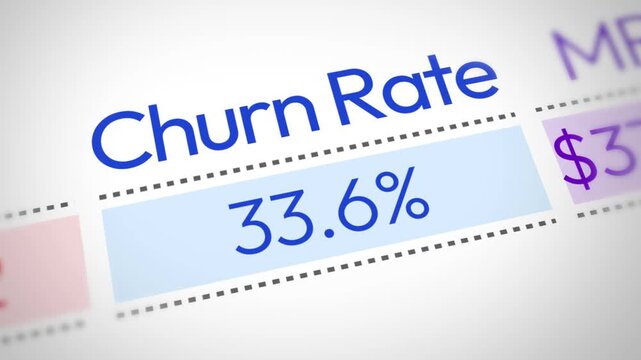 Churn rate showing close up concept 4k animation. Subscription, customers, retention, annual percentage rate