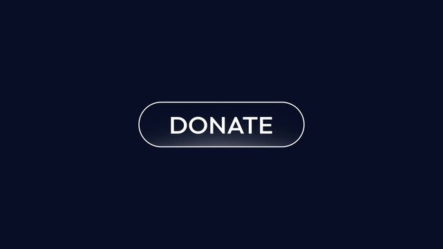 Clicking donate button with cursor on the blue backdrop 4k animation with glow inside it. Donation, non-profit