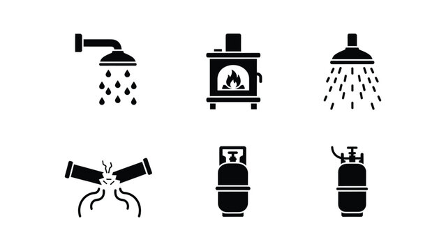 Safety icons representing various household hazards and equipment