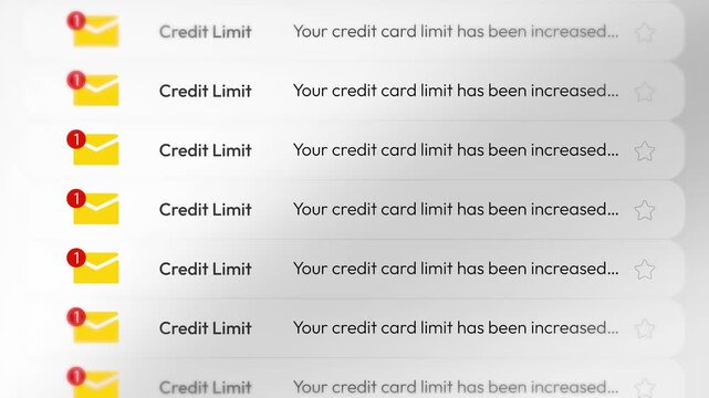 Credit card limit increased email list scrolling through the screen 4k animation