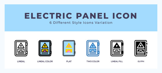 Electric panel icon set with different styles. Vector illustration.