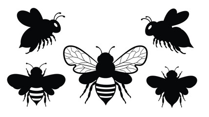 A collection of bees in various poses a striking black silhouette © MdGolam