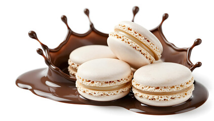 Macarons in Chocolate: Delicious and beautifully crafted macarons arranged artistically with a splash of rich, decadent chocolate. A treat for the senses!