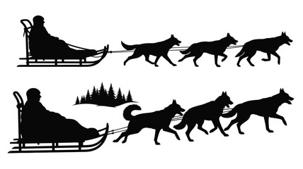 Dog sled team pulling a sleigh through winter landscape a striking silhouette © MdGolam