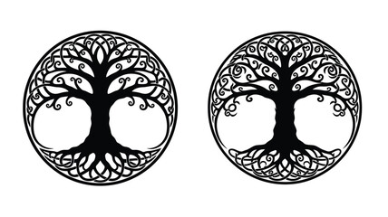 Intricate tree of life designs in circular frames a striking silhouette © MdGolam