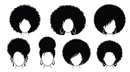 Diverse afro hairstyles depicted in a striking black and white silhouette © MdGolam