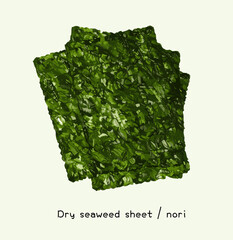 Dried seaweed nori sheet green texture isolated Japanese food ingredient sushi wrap sea vegetable