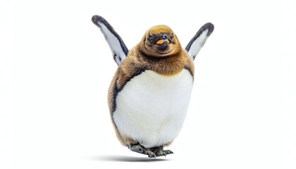 Adorable Baby King Penguin Chick Standing with Wings Spread © buivan