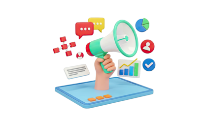 3D Megaphone and Digital Marketing Icons