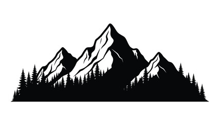 Dramatic mountain range with dense forest depicted in black silhouette © MdGolam