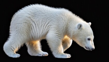 Cute Polar Bear Cub Walking Isolated on Black Background © buivan