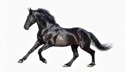 Fototapeta premium Majestic Black Horse Trotting on White Background