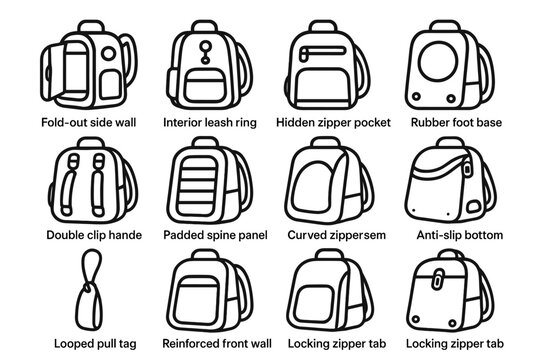 Functional zipper backpack slot curved pet vector wall icon clip handle reinforced