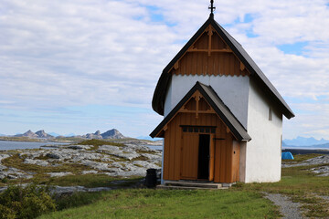 Fototapeta premium The Petter Dass Chapel is located on Husøya, the administrative centre of Træna municipality in Nordland County, Norway