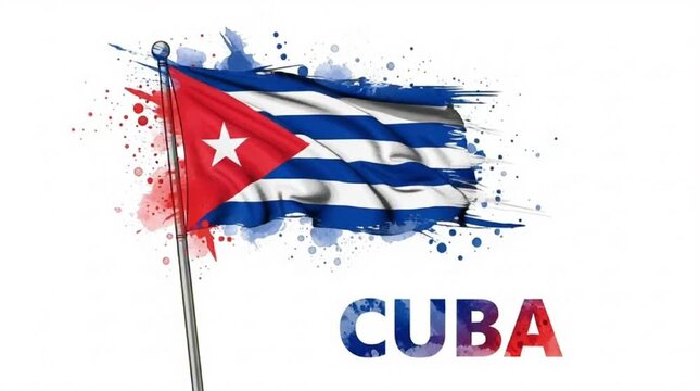 The Cuban flag waves proudly in Havana Cuba with vibrant colors and dynamic brushstrokes symbolizing freedom and national pride