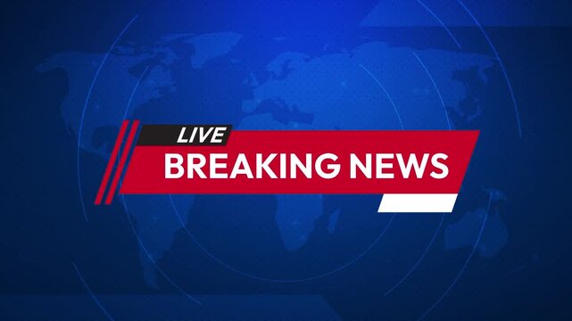 Live Breaking News broadcasting concept 4k animation with blue backdrop and blinking lights on the world map. News, media, breaking