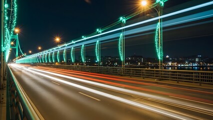 St patrick's day nighttime bridge lights green for irish celebration